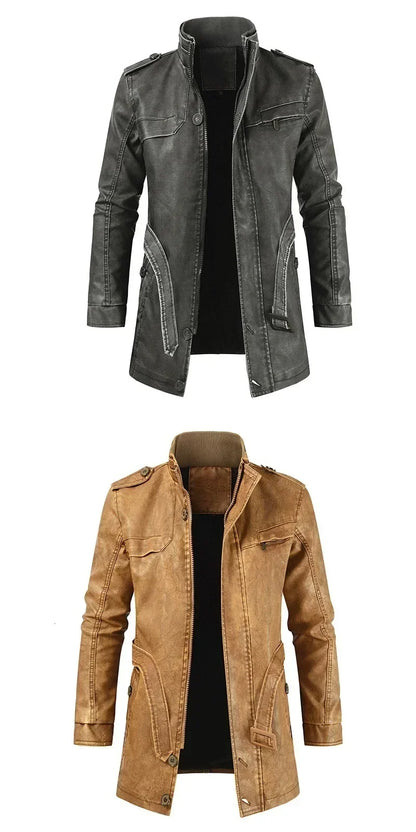 Men Outfit Fashion Warm Casual Vintage Faux Leather Jacket Coat Men Winter Brand New Long Thick Fleece Leather Jacket Parkas