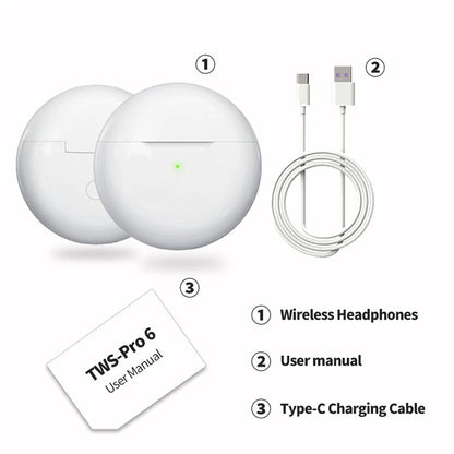 Pro 6 TWS Bluetooth Earphones Wireless Bluetooth Headset Noise Cancelling Earbuds with Mic Pro6 Wireless Headphones for IPhone
