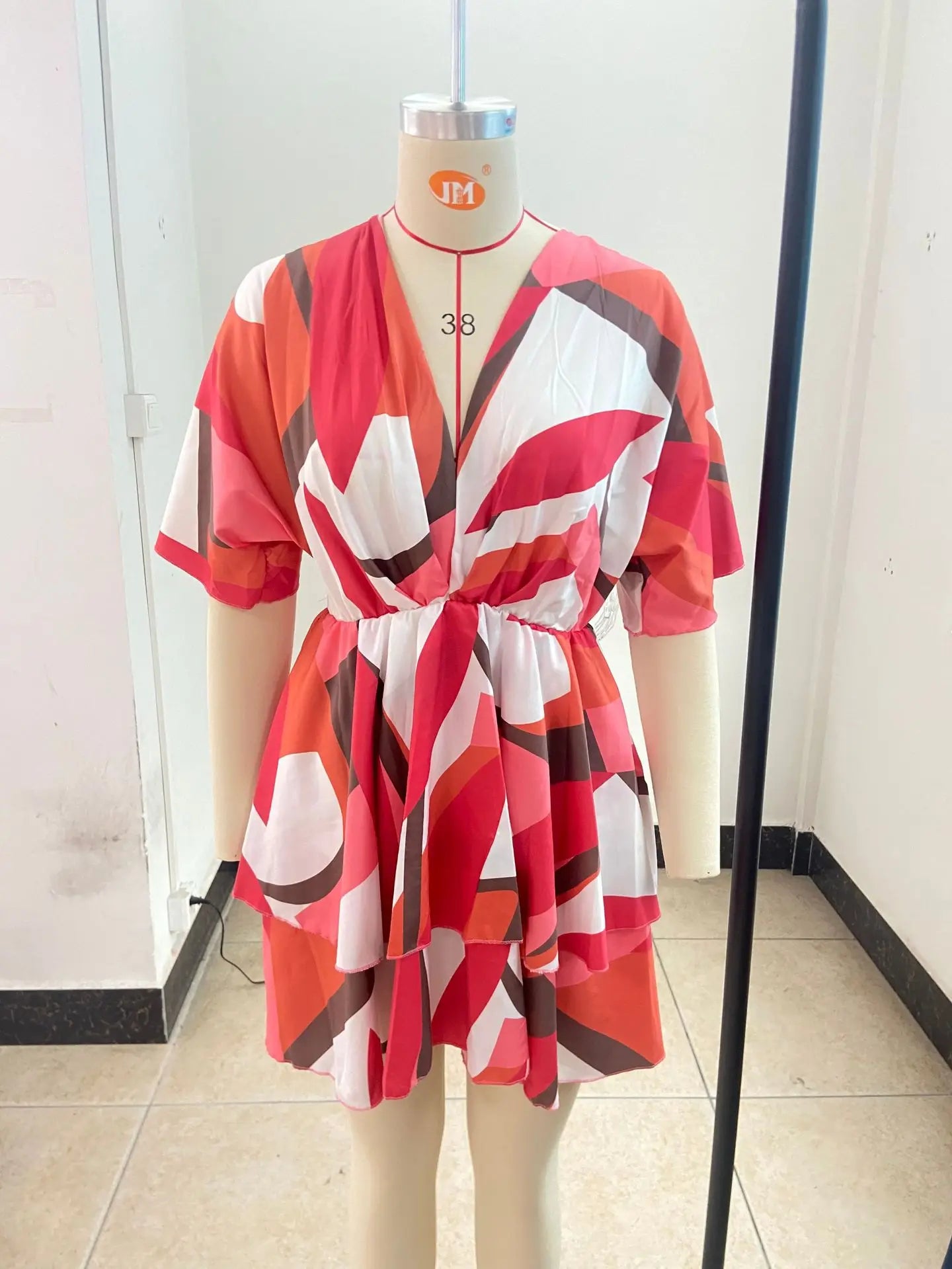 New autumn V-neck loose bat sleeve printed dress for women