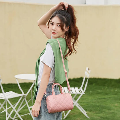 Women's Bag New Trend Fashion Casual Four Leaf Grass Printing Cross Shoulder Pillow Bag Lingge Embroidered Handbag