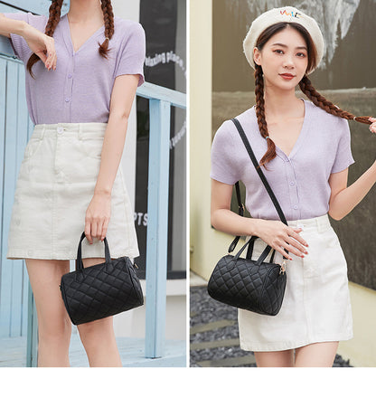 Women's Bag New Trend Fashion Casual Four Leaf Grass Printing Cross Shoulder Pillow Bag Lingge Embroidered Handbag