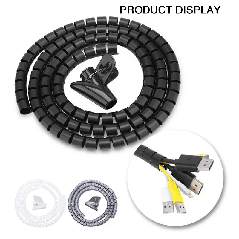 Computer Cord Protective Tube Clip Organizer Management Tools 2M 16mm Flexible Spiral Cable Wire Protector Cable Organizer