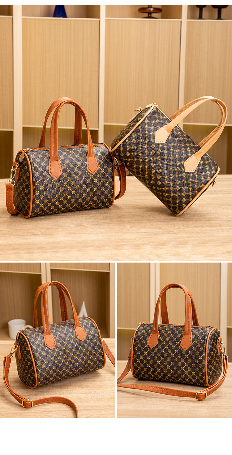 Women's Bag New Trend Fashion Casual Four Leaf Grass Printing Cross Shoulder Pillow Bag Lingge Embroidered Handbag