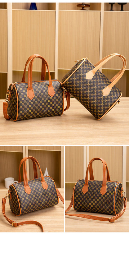 Women's Bag New Trend Fashion Casual Four Leaf Grass Printing Cross Shoulder Pillow Bag Lingge Embroidered Handbag