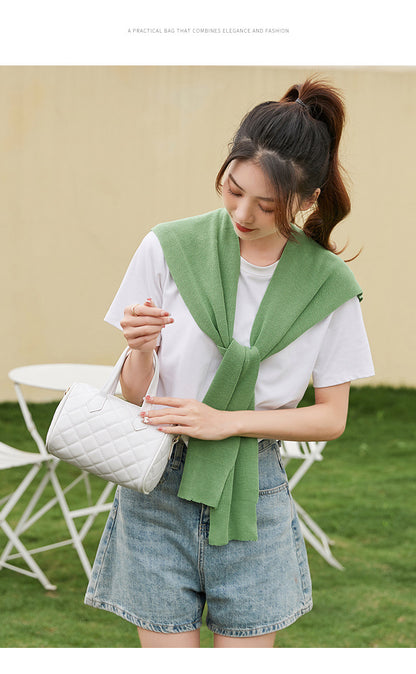 Women's Bag New Trend Fashion Casual Four Leaf Grass Printing Cross Shoulder Pillow Bag Lingge Embroidered Handbag