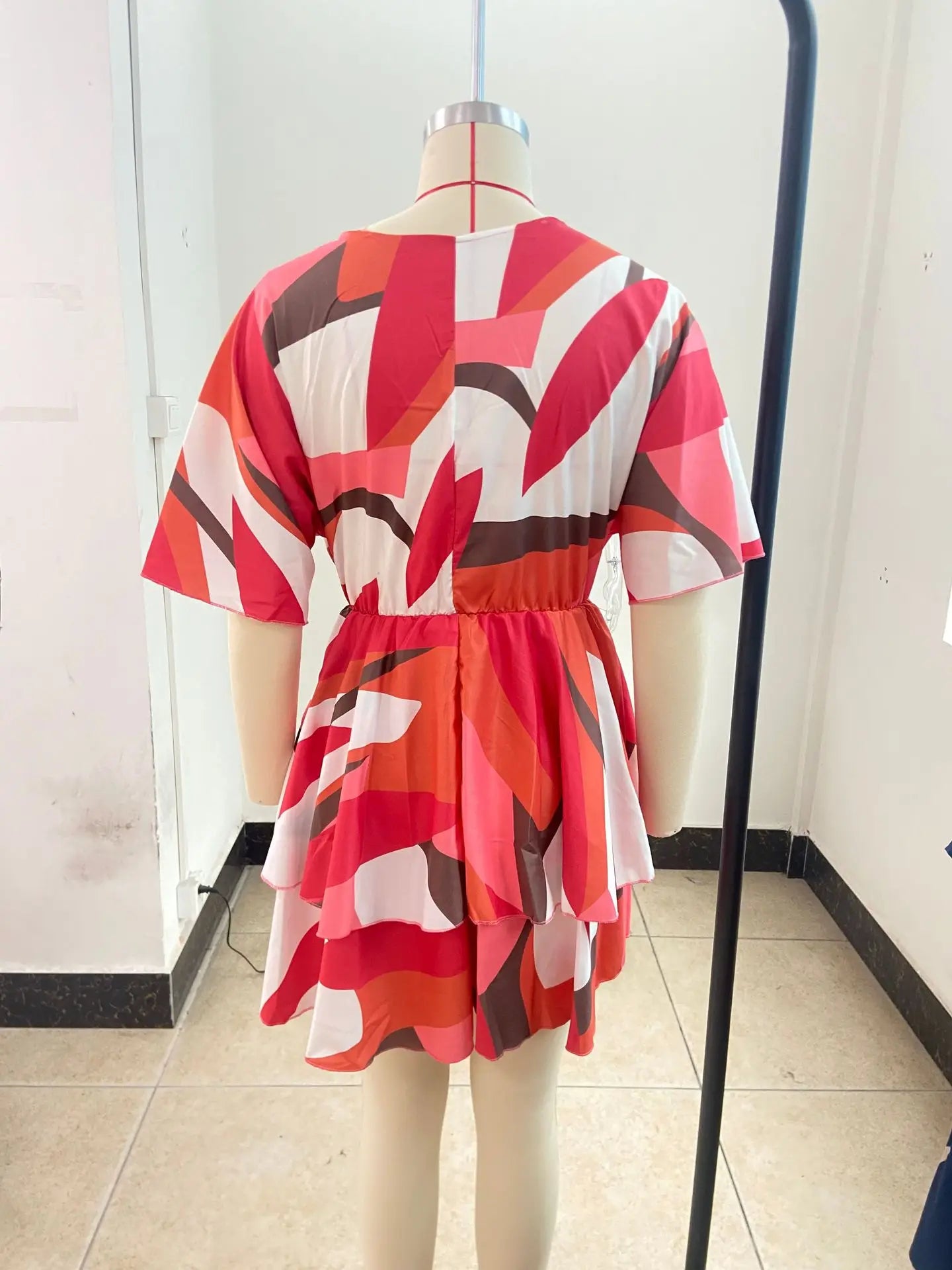 New autumn V-neck loose bat sleeve printed dress for women