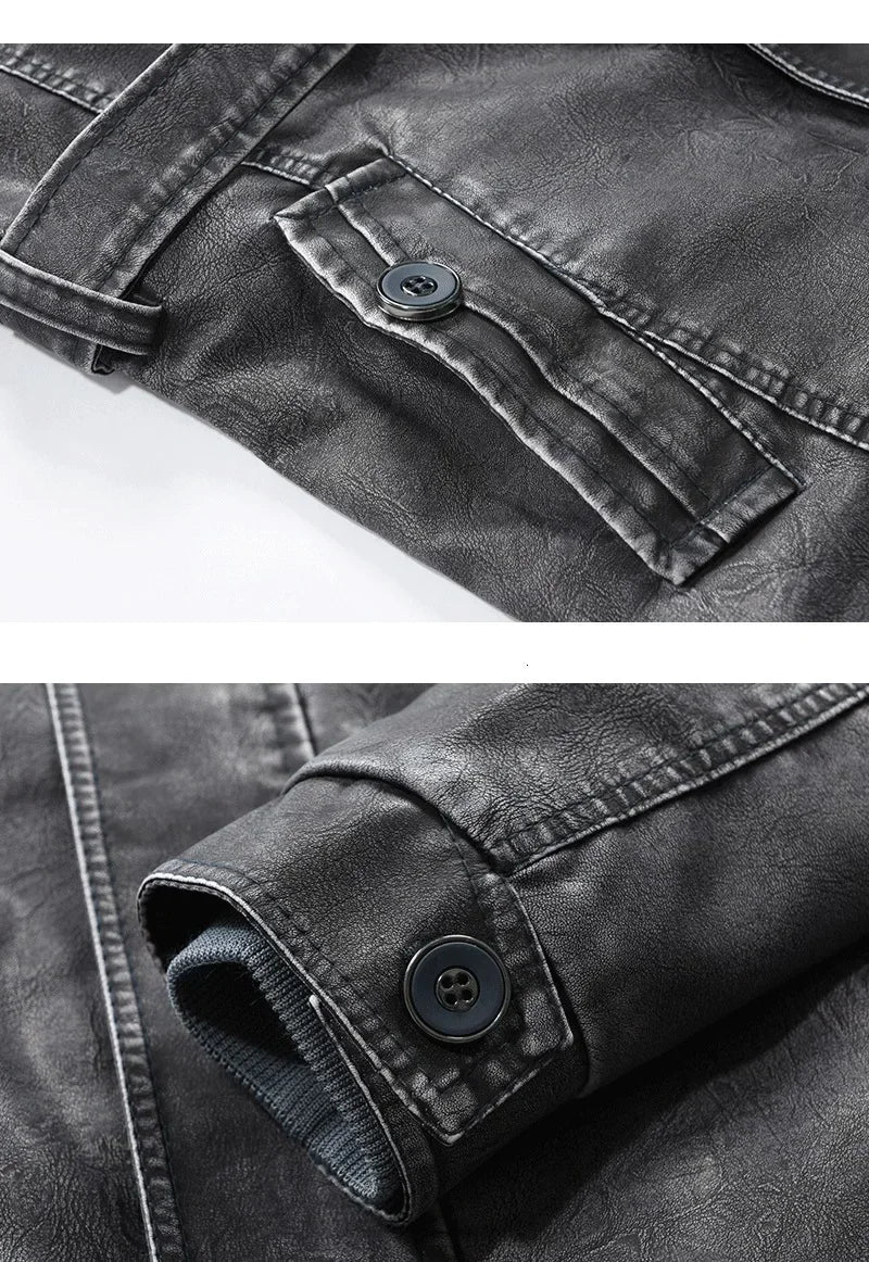 Men Outfit Fashion Warm Casual Vintage Faux Leather Jacket Coat Men Winter Brand New Long Thick Fleece Leather Jacket Parkas