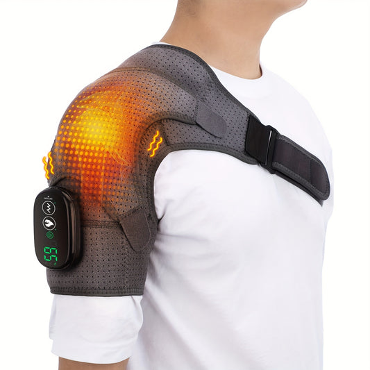 Portable Heated Shoulder Massager with LED Display - USB Rechargeable, 5000mAh Polymer Battery, Adjustable Strap for Left or Right Shoulder, Customizable Temperature Settings, Rechargeable Massager