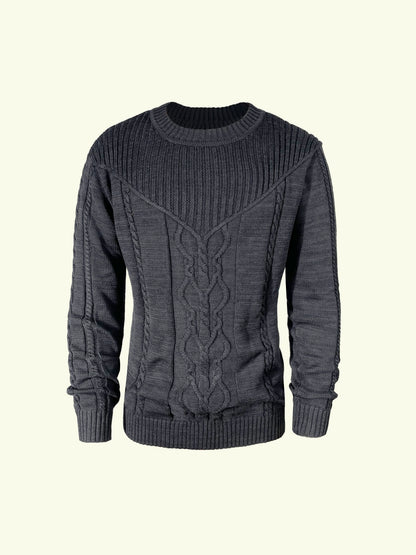 Men's Casual Black Ribbed Knit Pullover Sweater For Winter